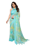 Elegant Grey Georgette Printed Saree With Tassels Pallu_Mnq_Ayushi_Firozi_14