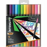 BIC Fineliner 2in1 Dual Tip Markers Fine, Broad Marker Point Assorted Water Based Ink 12 / Pack