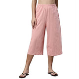 Enamor Essentials Women's High Waisted Relaxed Fit Capri Length Breathable Pure Cotton Culottes with Pockets & Adjustable Drawstring - E402(E402-Rouge-M),Rouge