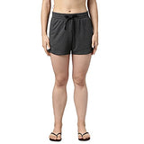 Enamor Essentials Women's Relaxed Fit Mid Rise 100% Cotton Mid-Thigh Length Shorts With Adjustable Waistband & Pockets - E078(E078-Charcoalmelange-XL),Charcoalmelange