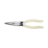 Klein Tools D2038GLW Long Nose Pliers, HiViz Glow In the Dark Pliers with Extended Grips For Reach and Leverage, 8Inch