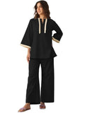 GRECIILOOKS Polycotton Ethnic Mid-Thigh Length Stylish | Festive Travel Co Ord Kurta Set for Women (GL-W2048&TR1023_Black_3XL)