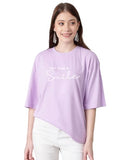 Kotty Women'S Printed, Typography Round Neck Cotton Blend 3/4 Sleeve T-Shirt(Purple,S)