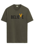 ADRO Men's Believe Design Printed T-Shirt (L, Olive Green)