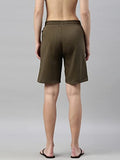 Enamor Essentials Women's Mid Rise Relaxed Fit 100% Cotton Knee Length Shorts Bermuda with Elasticated Waistband and Pockets - E080(E080-Army Green -L),Army Green