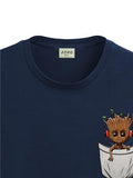 ADRO Tshirt for Men | Anime T Shirt for Men | 100% Cotton Tshirt | Graphic Printed T-Shirt | Chest Printed Tshirt | Groot Anime Tshirt | T-Shirts| RN24-STICK-PCGRO-NB-M Navy Blue,Navy Blue