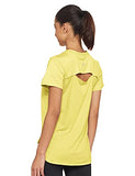 Enamor Athleisure Polyester Women's Relaxed Fit Crew Neck Hip Length Short Sleeves Quick Dry Antimicrobial 4 Stretch T-Shirt for Women - E105(E105-Lemon Melange W/Magic-M),Lemon Mel W/Magic