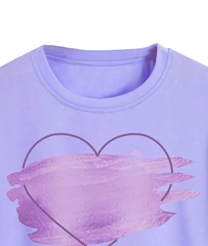 Toplot Heart Printed Round Neck Crop Top For Women (Big-Heart-Top-5201-Purple-L),Purple,,B0DCTJTTFC