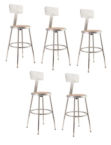(5 Pack) 19'-27' Height Adjustable Heavy Duty Steel Stool With Backrest, Grey