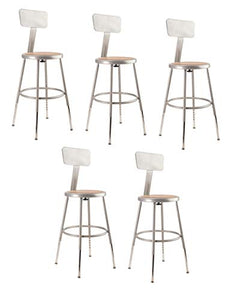 (5 Pack) 19'-27' Height Adjustable Heavy Duty Steel Stool With Backrest, Grey