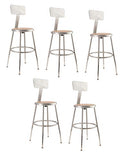 (5 Pack) 19'-27' Height Adjustable Heavy Duty Steel Stool With Backrest, Grey