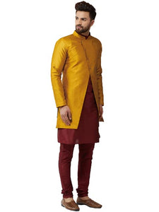 Sojanya (Since 1958 Men'S Silk Blend Maroon Kurta Churidaar Pyjama & Mustrad Jacket Combo Size 40
