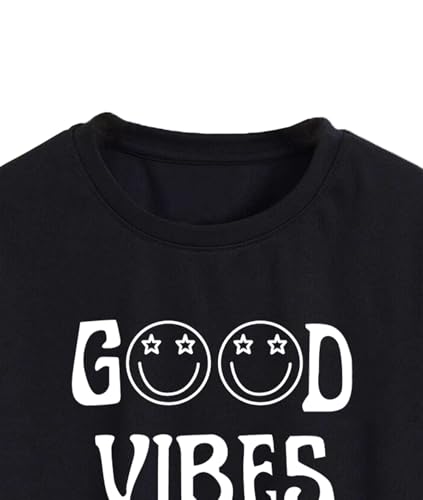 Toplot Text Printed Round Neck Crop Top For Women (Vibes-Crop-Top-5202-Black-L),Black,,B0DCTHGDB7