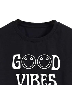 Toplot Text Printed Round Neck Crop Top For Women (Vibes-Crop-Top-5202-Black-L),Black,,B0DCTHGDB7