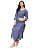 Anni Designer Women'S Cotton Blend Straight Embroidered Kurta With Pant (Miti Blue-Nw_M_Blue_Medium),Blue,M