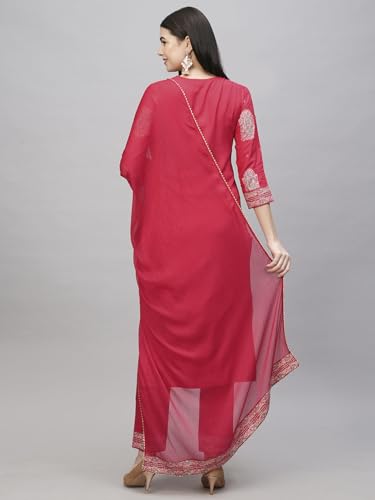 Anni Designer Women'S Cotton Blend Straight Printed Kurta With Pant & Dupatta (Carla Pink_M_Pink_Medium),Pink,M,Cotton Blend,Carla Pink_1517,Kurta, Scarf