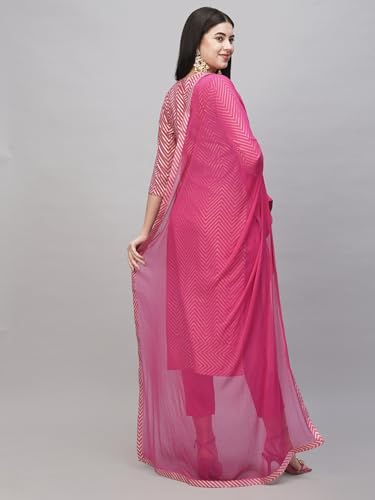 Anni Designer Women'S Cotton Blend Straight Printed Kurta With Pant & Dupatta (Dmpl Rani_S_Pink_Small),Pink,S,Cotton Blend,Straight,Dupatta
