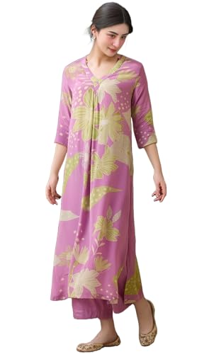 Anni Designer Women'S Rayon Viscose Straight Printed Kurta With Palazzo (Wanda Purple-Vks03_S_Purple_Small),Purple,S