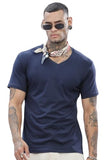 Adro Men'S V Neck Solid Cotton T-Shirt (Vn-M-Pln-Nb_Navy_S)