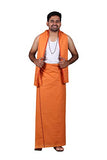 Prakasam Cotton Mens Colour Dhoti With Matching Towel (Roja Colour) / Colour Single Dhoti + Matching Towel (Colour : Kavi)