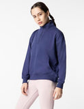 Fyltr Women'S Casual Stand Collar Jacket With Drop Shoulder & Boxy Fit - Half Zipper | Utility Pockets | Rib Hem & Cuff,Bewitched Blue,Bewitched Blue,2Xl