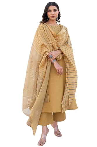Anni Designer Women'S Rayon Viscose Printed Straight Kurta With Pant & Dupatta (Purika Yellow-Vks01_M_Yellow_Medium),Yellow,M