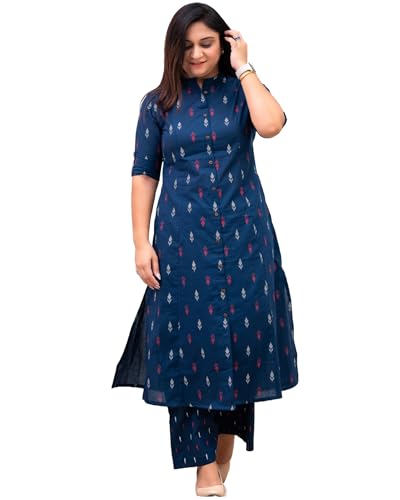 Anni Designer Women'S Rayon Viscose A-Line Printed Kurta With Pant (Vibha Blue_Xxl_Blue_Xx-Large),Blue,2XL