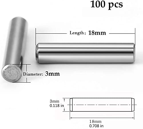 100 Pieces 3 mm x 18 mm Dowel Pin Stainless Steel Shelf Support Pin Metal Fasten Elements by Yesallwas