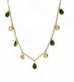 Gold Teardrop Zircon Necklace for Women Green & White Gem Dangle Charm 18K Gold-Plated Stainless Steel Chain 15.7''+2.7'' Adj