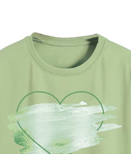 Toplot Heart Printed Round Neck Crop Top For Women (Big-Heart-Top-5201-Pista-L),Pista,,B0DCTJCHJ5