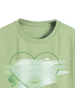 Toplot Heart Printed Round Neck Crop Top For Women (Big-Heart-Top-5201-Pista-L),Pista,,B0DCTJCHJ5