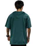 Eyebogler Men'S Trendy Hooded Neck Half Sleeves Loose Fit Colorblocked T-Shirt,Moss Green WhiteApparel,M