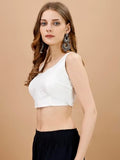 Womanista Women'S Tafeta Solid Sleeveless Regular Fit Sequinned Blouse (Bls_48_White Xl)