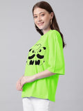 Kotty Women'S Cotton Blend Printed Oversized T-Shirts,Neon GreenApparel,XL