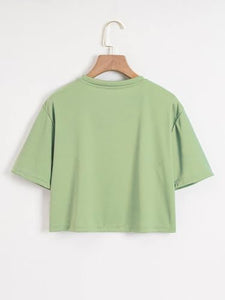 Toplot Text Printed Round Neck Crop Top For Women (Vibes-Crop-Top-5202-Pista-Xs),Pista,,B0DCTK1S7H