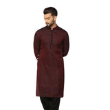 Kisah Men'S Kurta, Maroon Jacquard, Woven Design Regular Fit Mandarin Collar Long Sleeves (Xl)