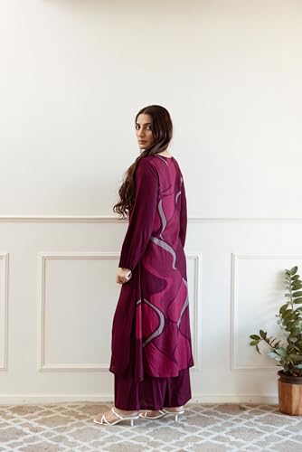 Gosriki Women'S Rayon Blend Straight Printed Kurta With Palazzo (Dakshayini Wine-Vks01-Gs_Xxl_Wine_Xx-Large),Wine,2,B0DKX7ZN4B