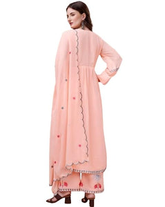 Fashion Basket Women'S Faux Georgette Embroidered Straight Kurta With Dupatta (Xxx-Large, Peach)