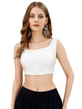 Womanista Women's Tafeta Solid Sleeveless Regular Fit Sequinned Blouse (BLS_48_White XL)