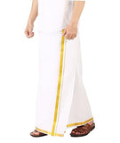 Prakasam Cotton Men'S Combed Cotton Finer Quality Double Dhoti (8 Mulam) - 3.80Mtrs/ Double Dhoti With Gold Jari Border