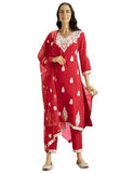 Kaari Rayon Staple 3 PCS Women Kurta Set (KAAAW24WSKD-82023_Indian Chilli Red,Indian Chilli Red