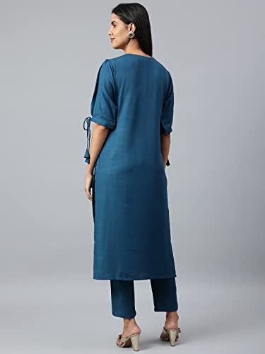 Gosriki Women'S Cotton Blend Printed Straight Kurta With Pant (Mikini Blue_New_S-Go_Blue_Small),Blue,,B0B4FXTBKQ