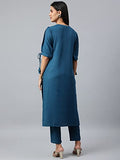 Gosriki Women'S Cotton Blend Printed Straight Kurta With Pant (Mikini Blue_New_S-Go_Blue_Small),Blue,,B0B4FXTBKQ