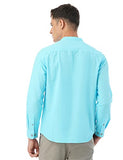 FYLTR Men's Solid Slim Fit 100% Cotton Linen Look Casual Shirt,Blue Beats