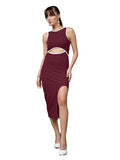 Oomph! Women'S Western & Fusion Wear Stretchable Midi Lycra Dress For Women Bodycon Purple - Md1083,Aubergibe Purple,Aubergibe Purple,M
