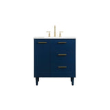Elegant Decor Baldwin 30 Solid Wood And Mdf Bathroom Vanity In Blue