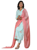 Gosriki Women'S Rayon Blend Straight Embroidered Kurta With Pant & Dupatta (Baad Green-Vks04-Gs_Xl_Green_X-Large),Green,,B0DHSCMLGH