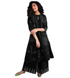 Gosriki Women'S Rayon Viscose A-Line Printed Kurta With Palazzo (Chaurya Black-Gs_Xl_Black_X-Large),Black,,B0FDBFMF3Y