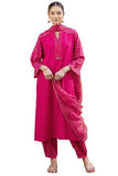 Anni Designer Women'S Rayon Viscose Straight Bandhej Printed Kurta With Pant & Dupatta (Kriva Pink_L_Pink_Large),Pink,L