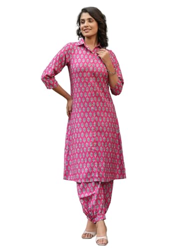 Leriya Fashion RAYON PRINTED A-LINE FRONT OPEN CO-ORD KURTA SET FOR WOMEN (LF-W2128&TR1095-3XL-PINK)